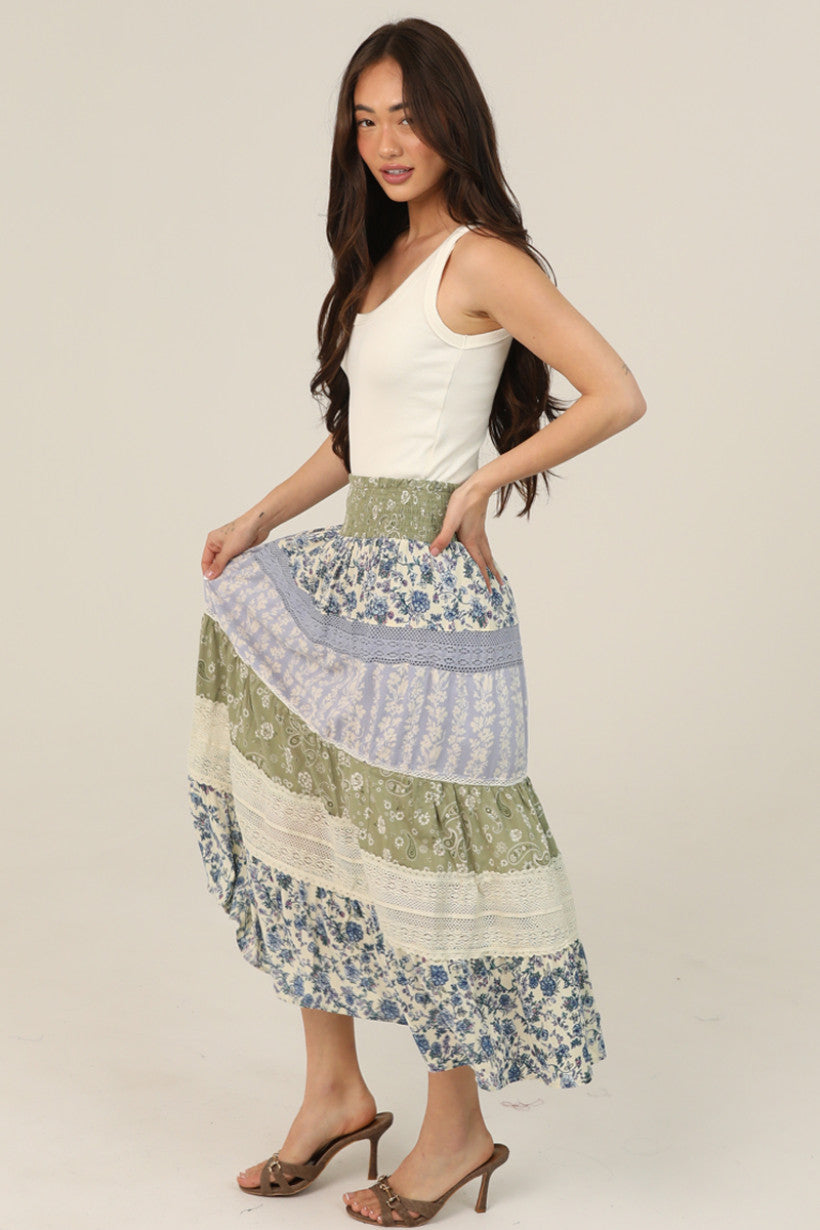 Smocked Waist Tiered Maxi Skirt