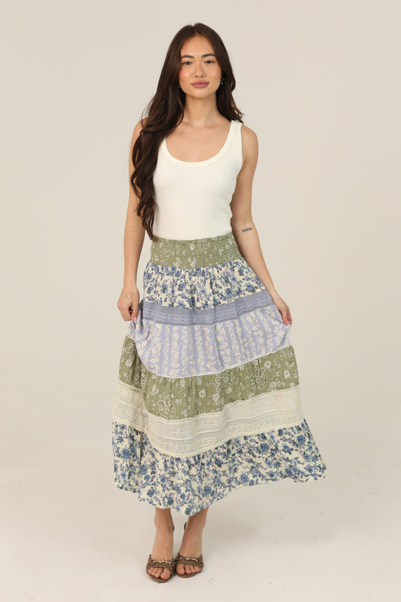 Smocked Waist Tiered Maxi Skirt