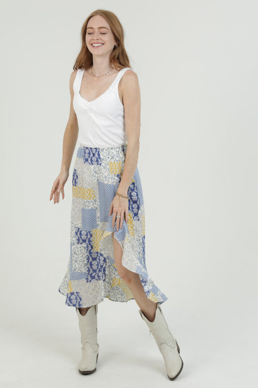 Mid Lenght Ruffle Slit Skirt