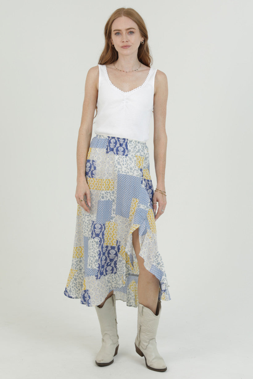 Mid Lenght Ruffle Slit Skirt