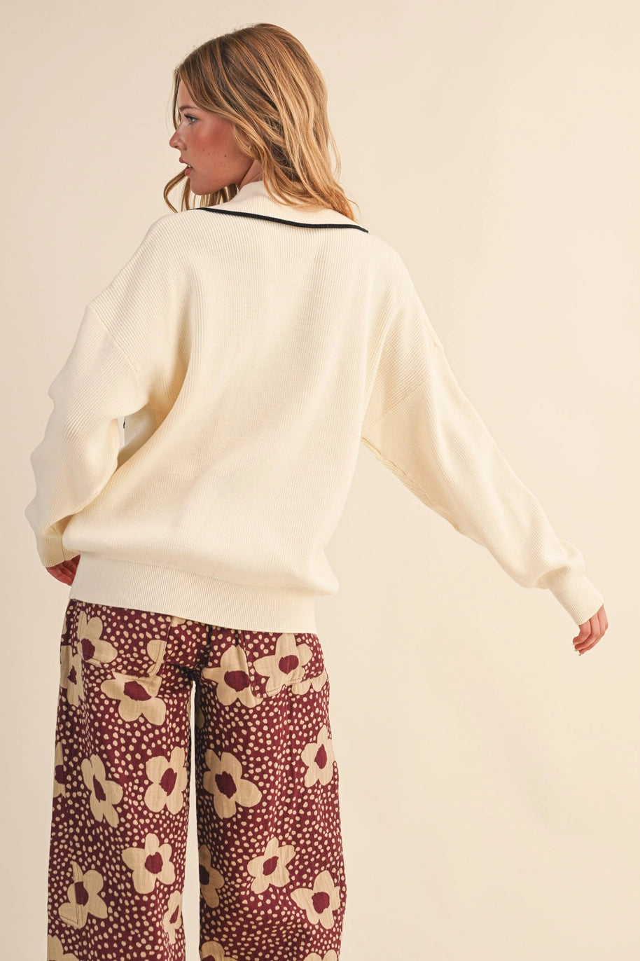 Ribbed Collared Pullover Sweater