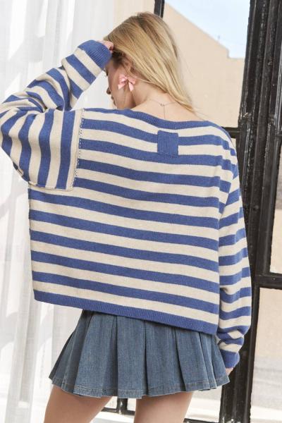 Drop Shoulder Soft Stripe Sweater Top