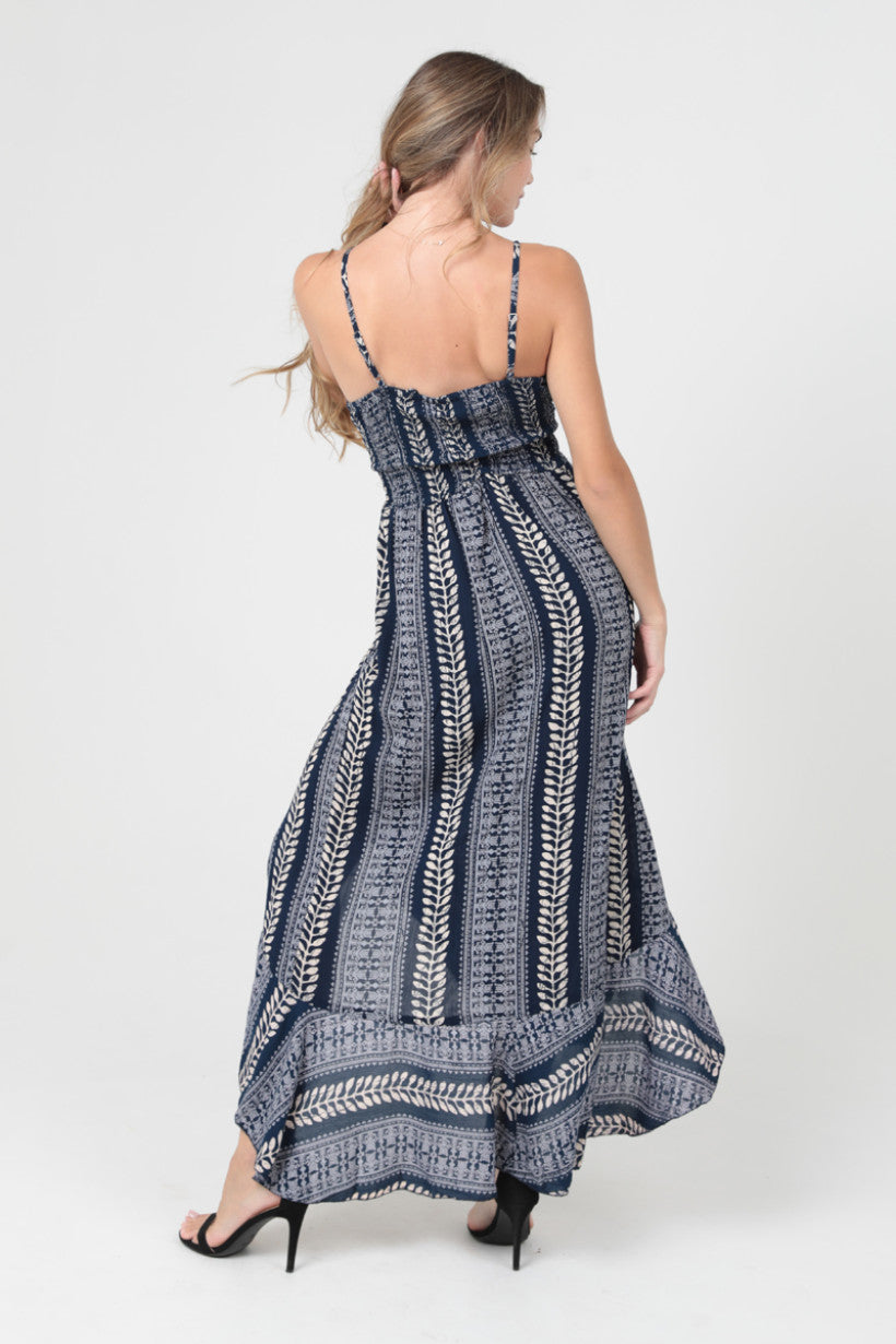 Twist Front Key Hole Ruffle Slit Maxi Dress