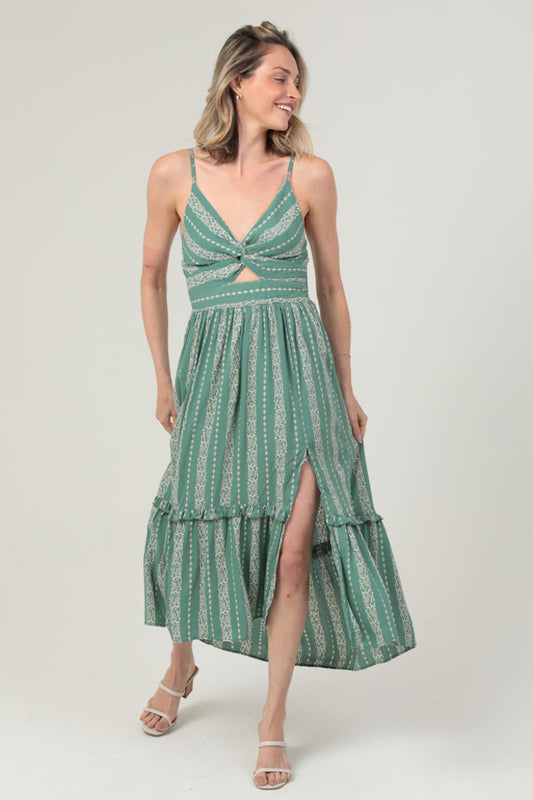 Twist Front Cutout Triangle Maxi Dress