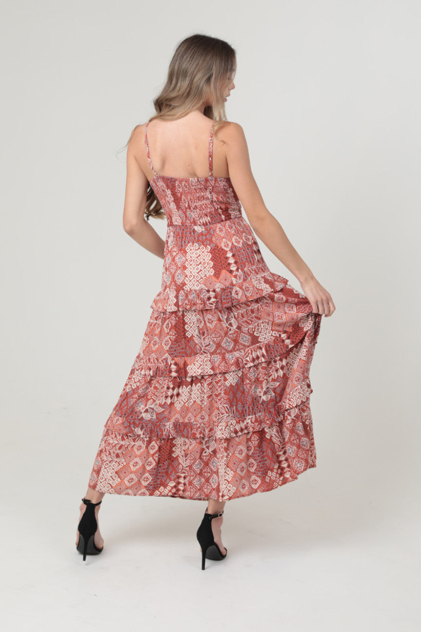Twist Front Keyhole Maxi Dress w/ Ruffle Tiers