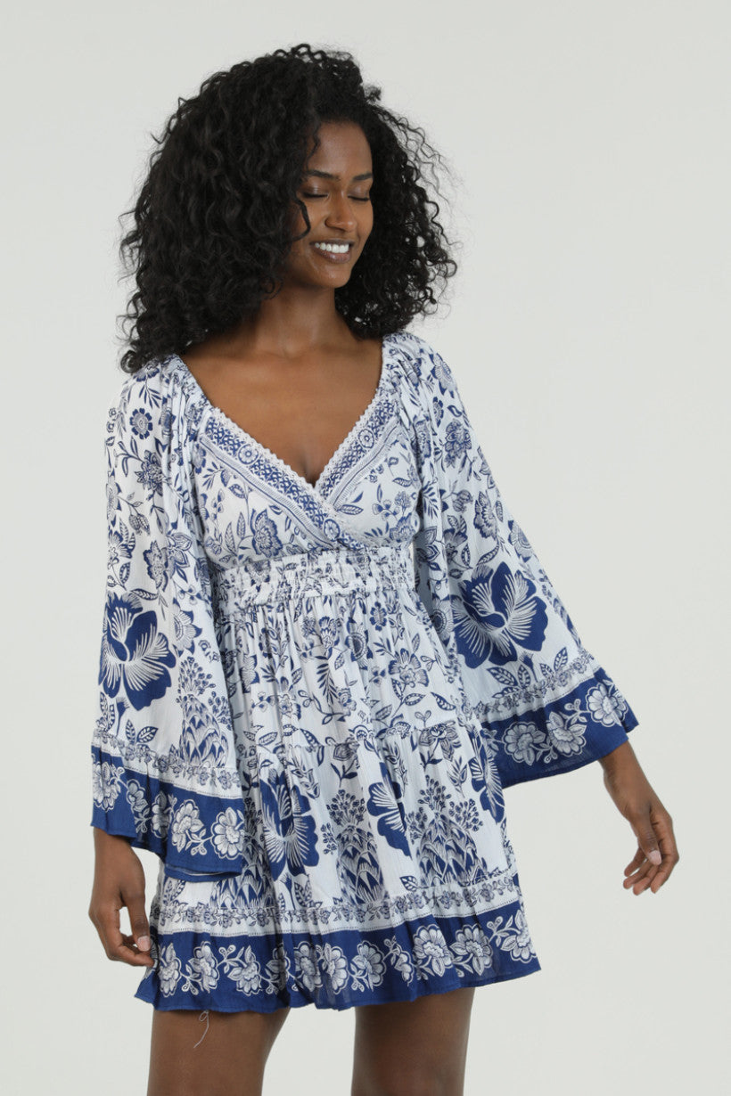 Santorini Bloom Babydoll Mini Dress