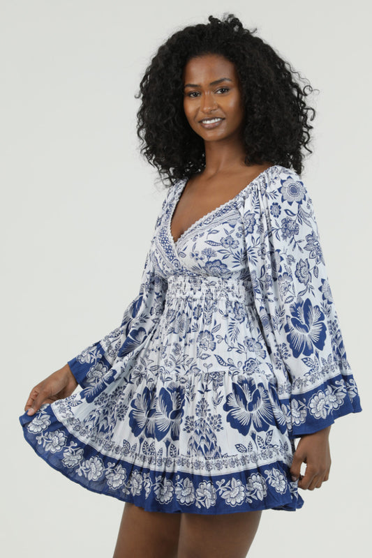 Santorini Bloom Babydoll Mini Dress