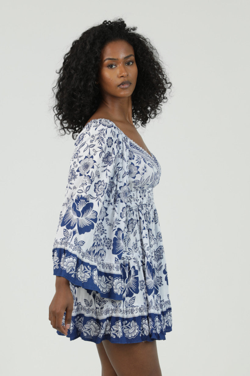 Santorini Bloom Babydoll Mini Dress