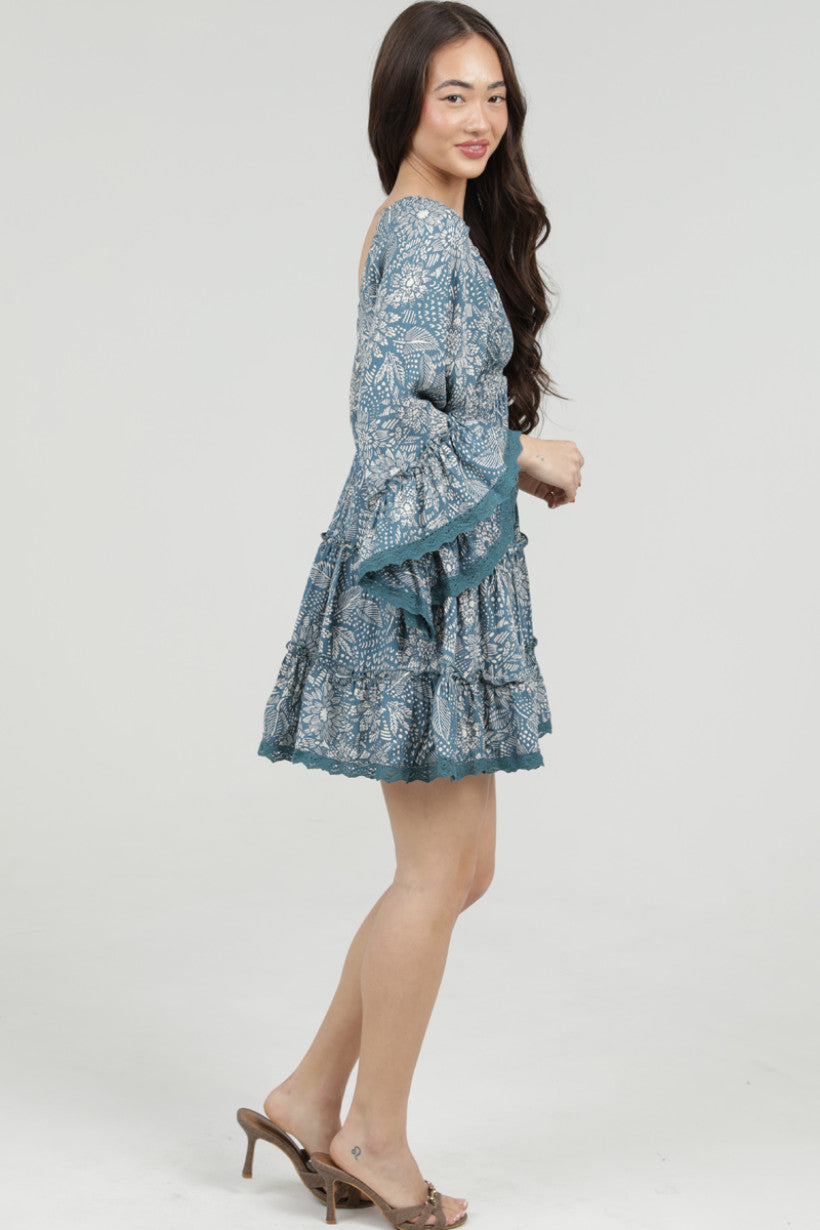 Crochet Sleeve and Hem Detailed Mini Dress