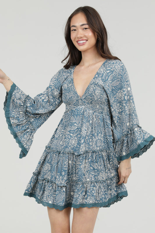 Crochet Sleeve and Hem Detailed Mini Dress