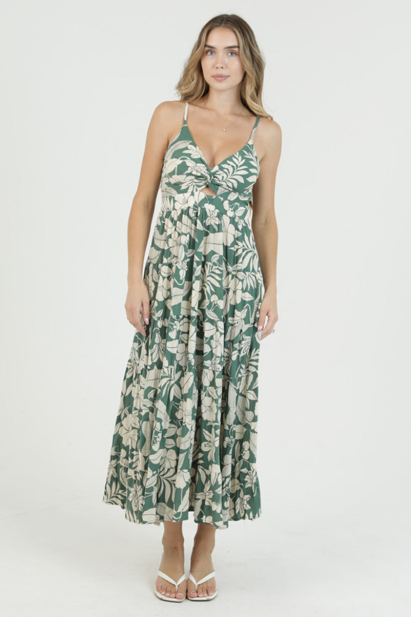 Sage Escape Tropical Maxi Dress