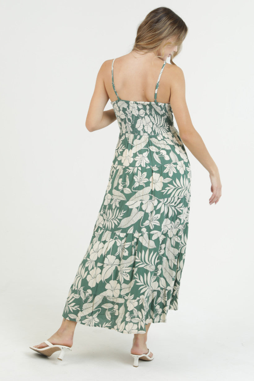 Sage Escape Tropical Maxi Dress