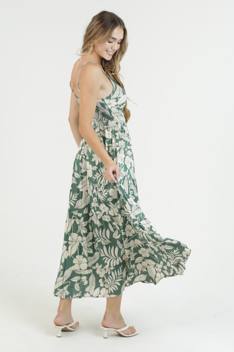 Sage Escape Tropical Maxi Dress