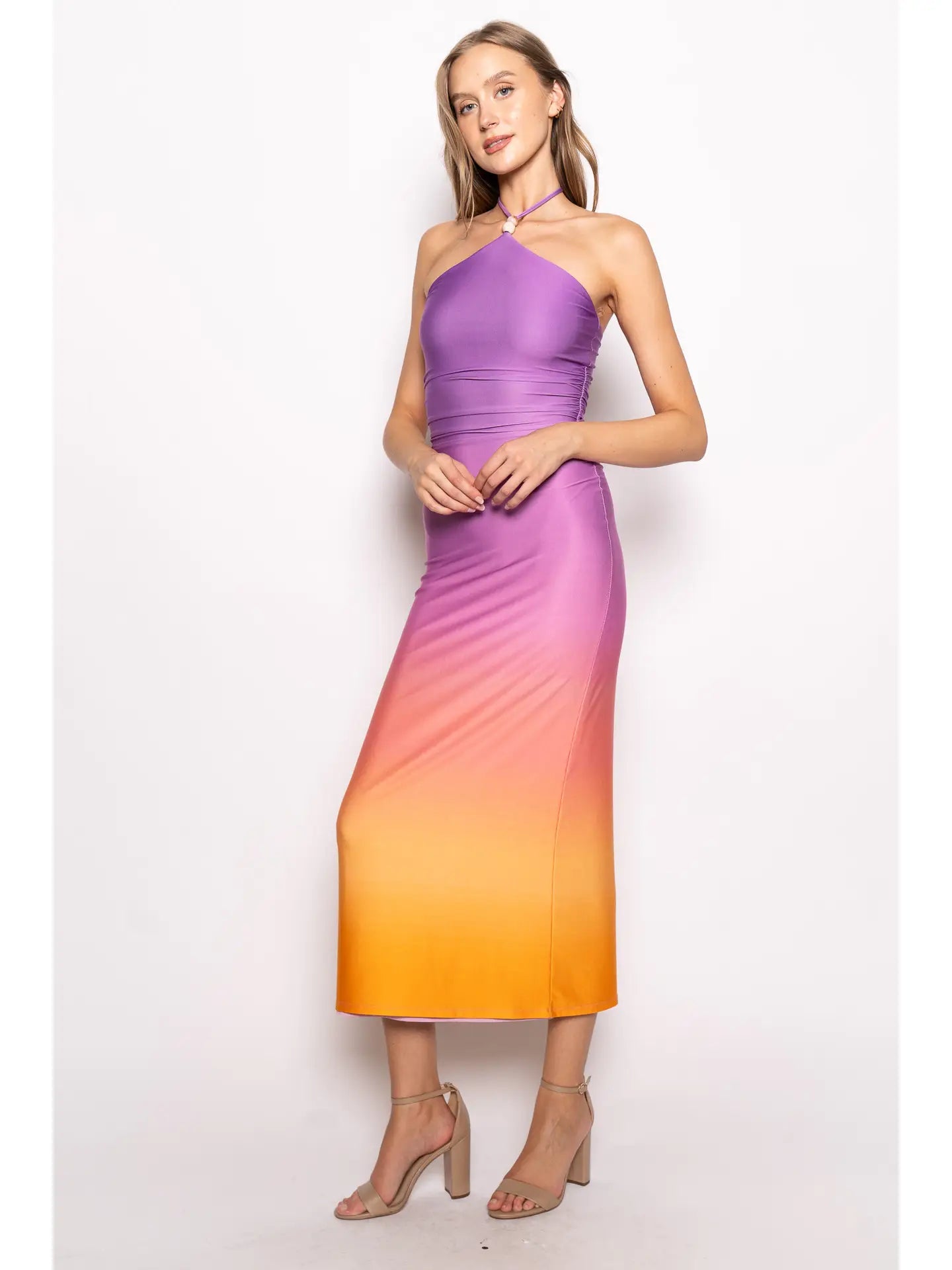 Ombre Halter Bead Maxi Dress