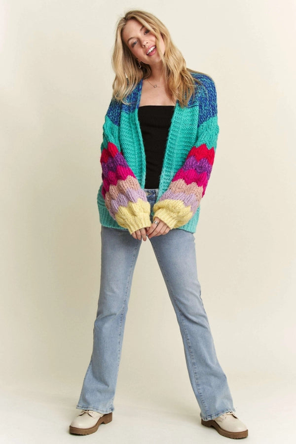 Long Puff Sleeve Sweater Cardigan