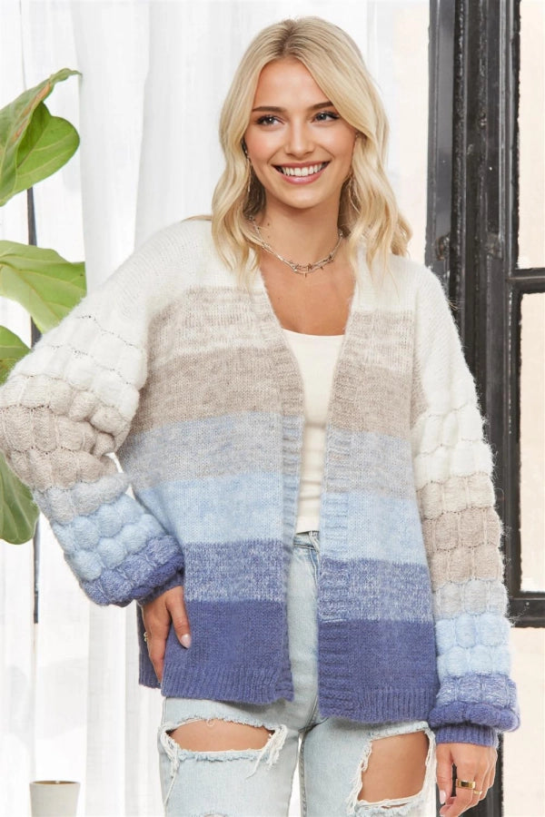Colorblock Bubble Sleeve Cardigan