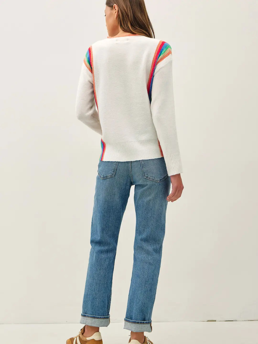 Wool Blended Vertical Rainbow Striped Sweater