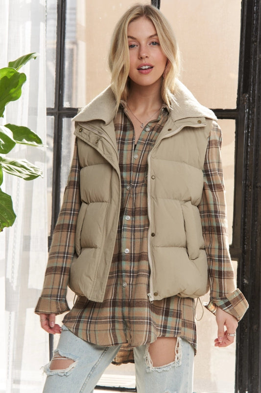 Sleeveless Puffer Design Zip-Up Front Vest Jacket