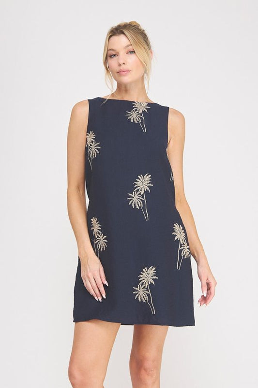 Palm Tree Embroidered Dress