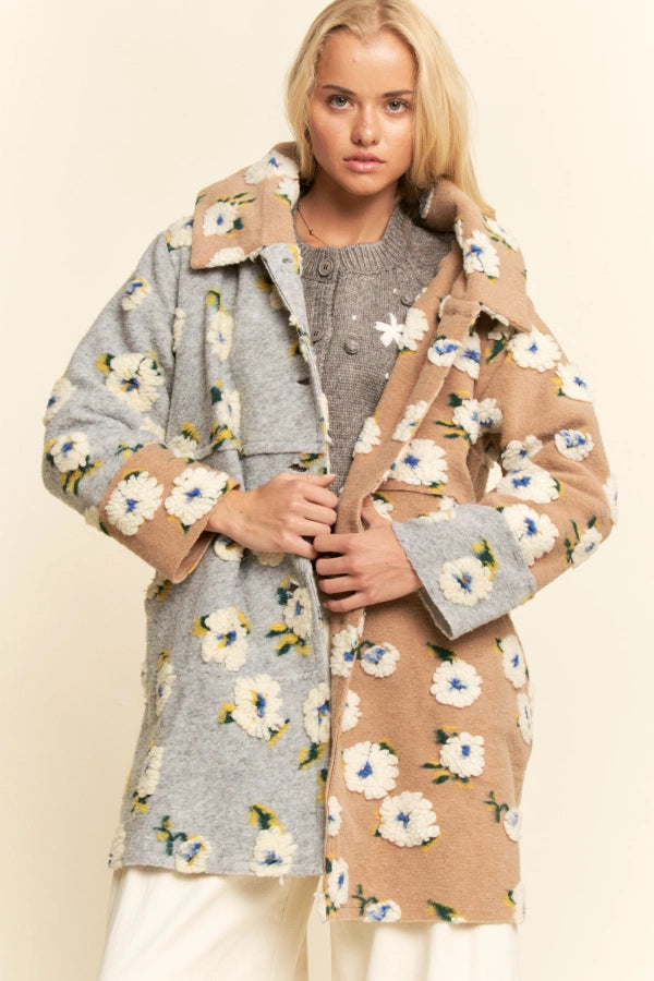 Half and Half Garden Floral Hoodie Coat Jacket