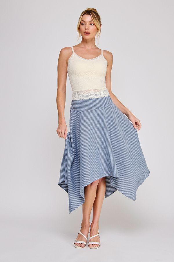 Striped Linen Blend Midi Handkerchief Skirt
