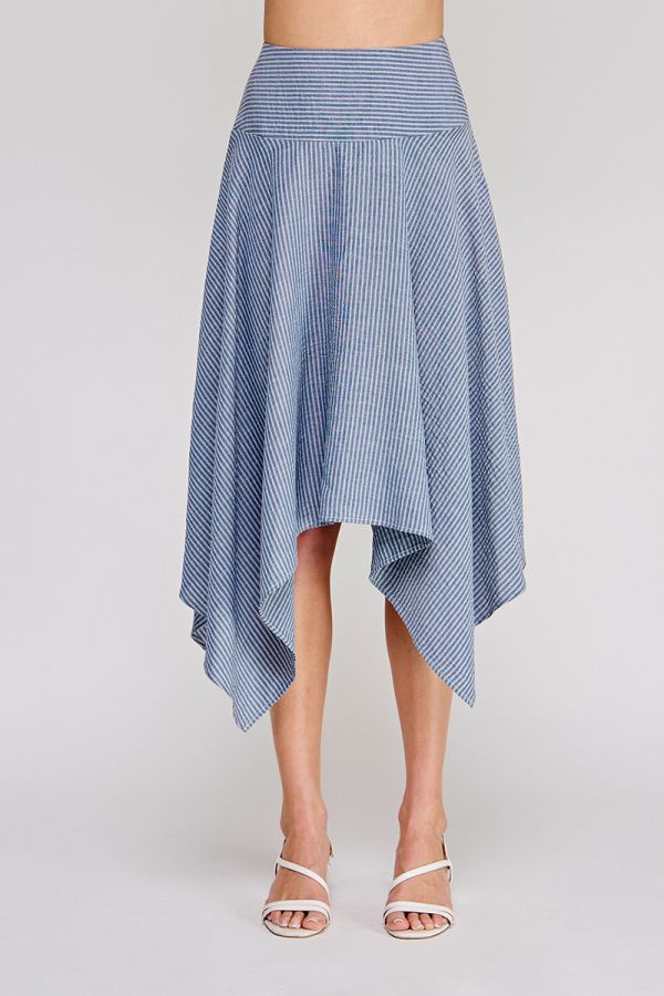 Striped Linen Blend Midi Handkerchief Skirt