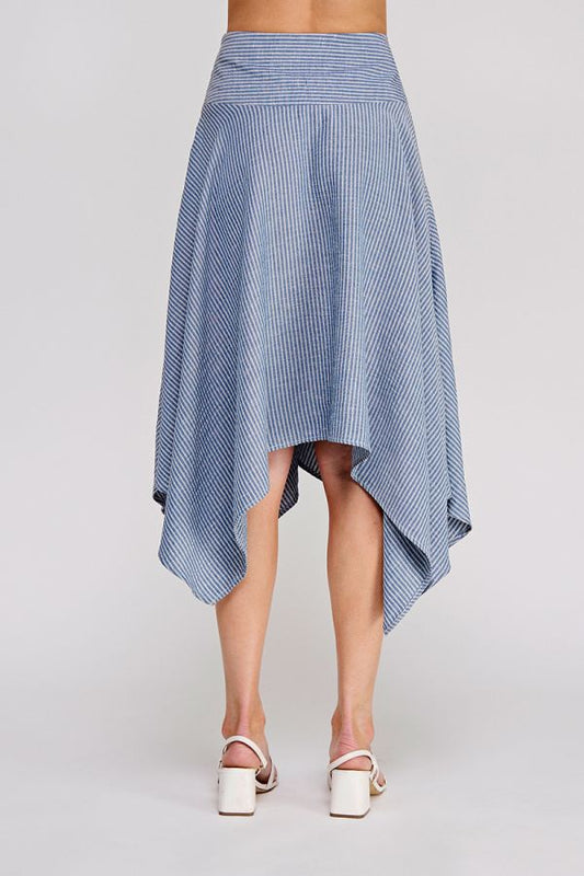 Striped Linen Blend Midi Handkerchief Skirt