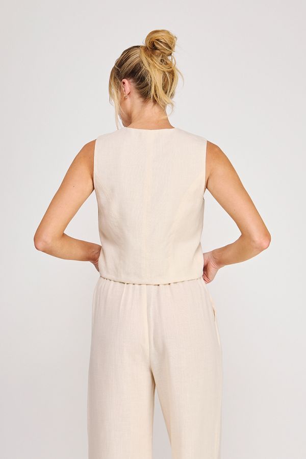 Asymmettic Button Up Linen Vest