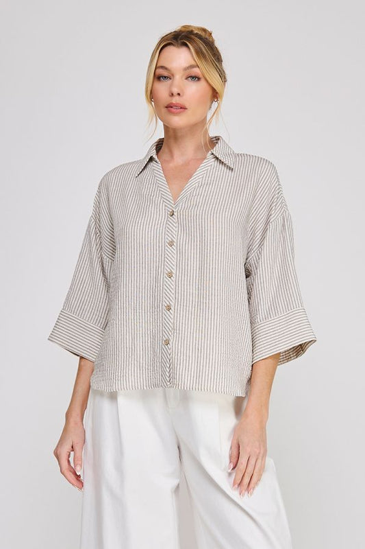 Textured Woven Button Down Shirt