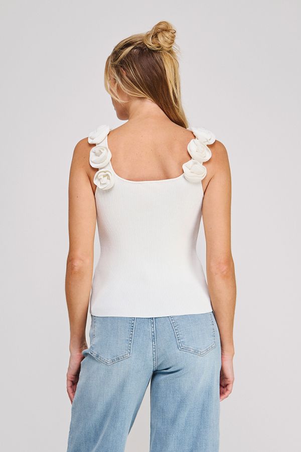 3D Floral Detail Strap Ribbed Knit Tank