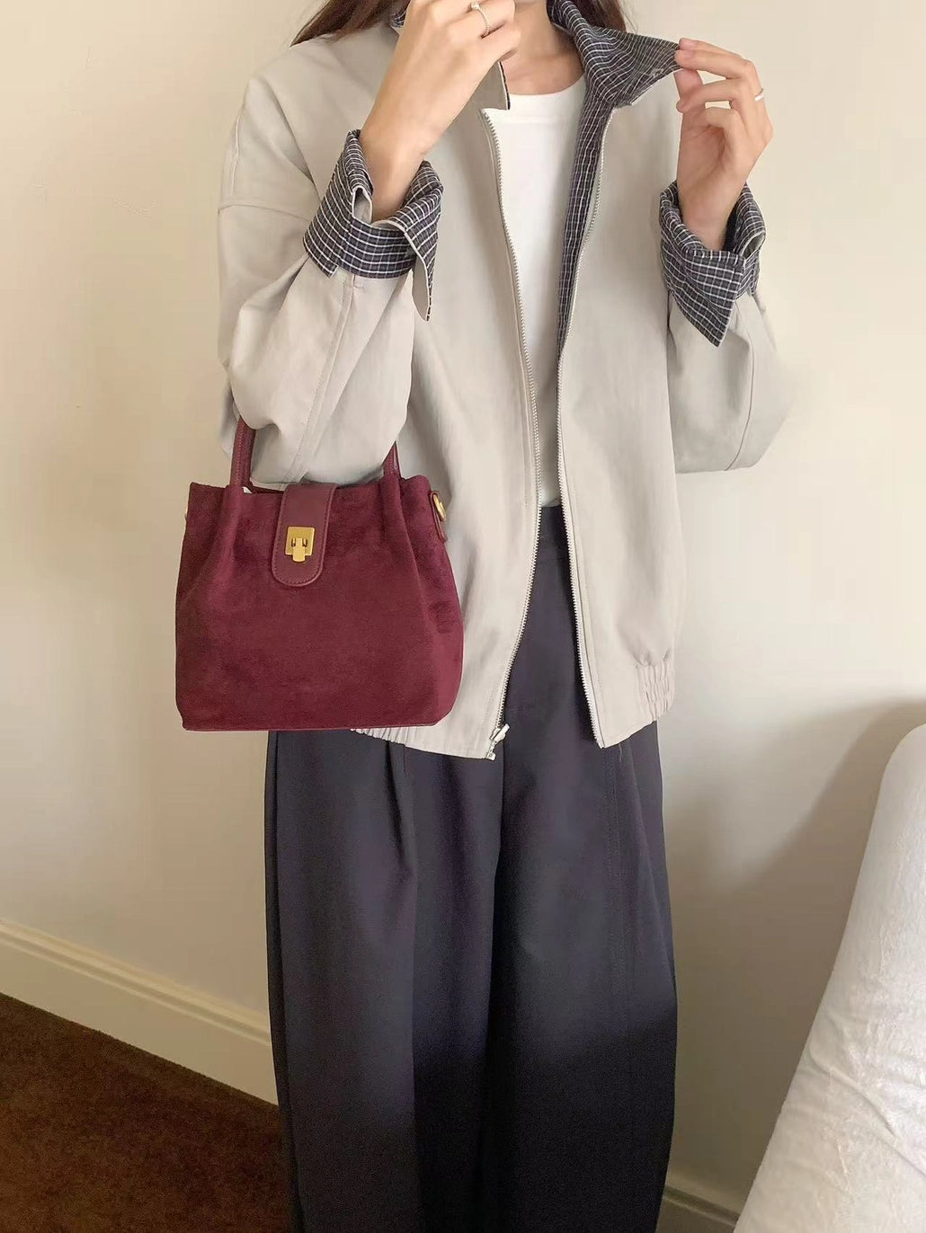 Suedelike Top Handle Crossbody Bag