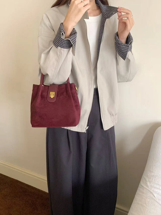 Suedelike Top Handle Crossbody Bag