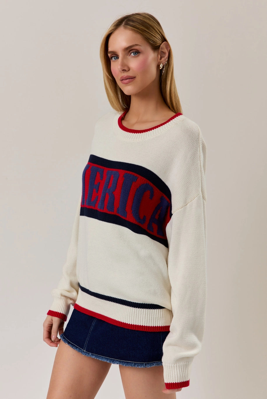 "America" Graphic Long Sleeve Crew Neck Sweater