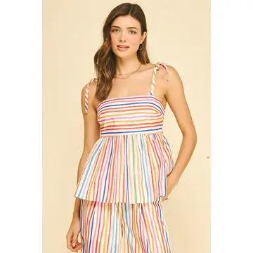 Rainbow Stripe Tiered Cami Top