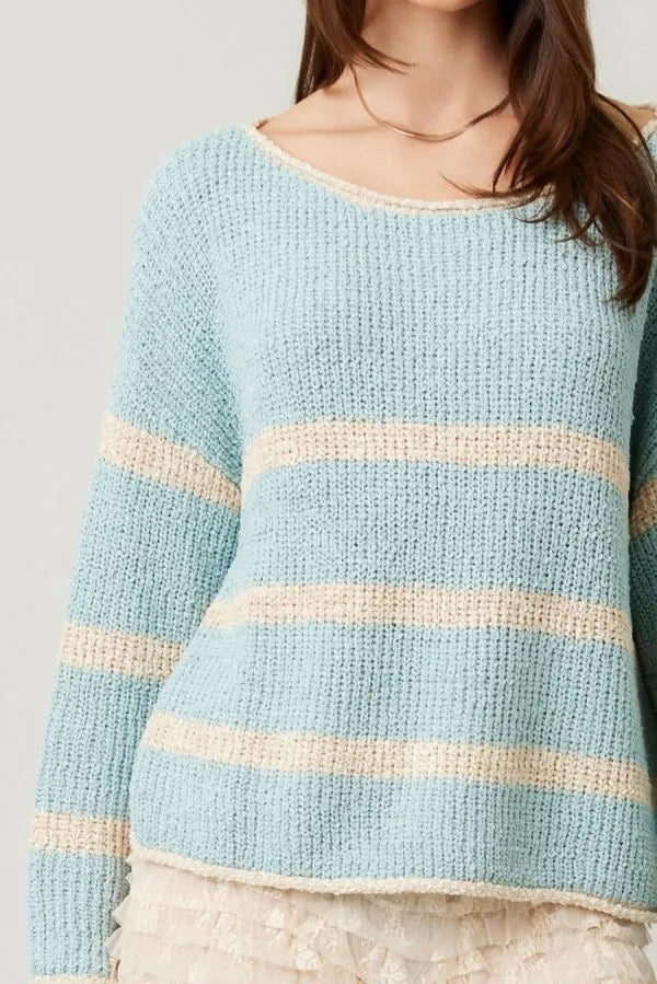 Striped Lightweight Round Neck Sweater