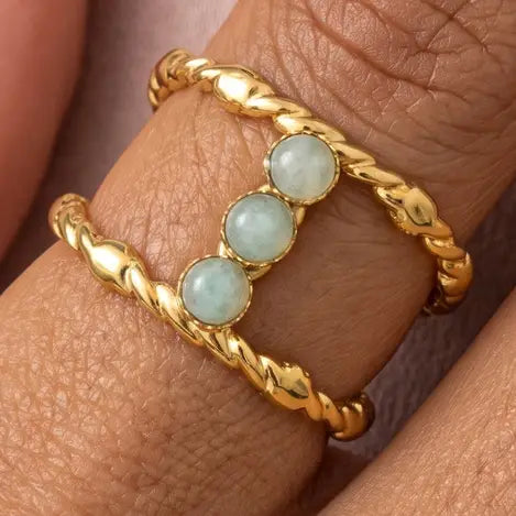 Triple Stone Twisted Double Band Ring