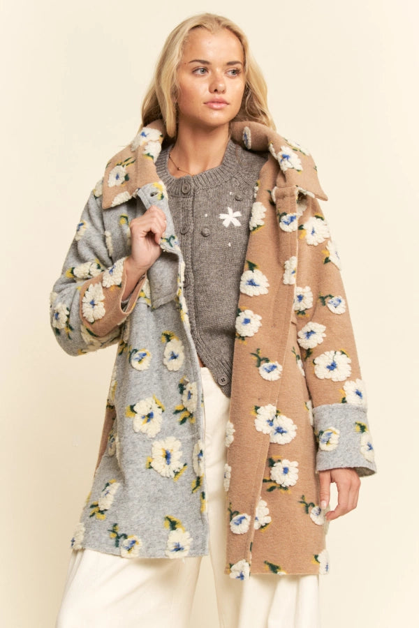 Half and Half Garden Floral Hoodie Coat Jacket