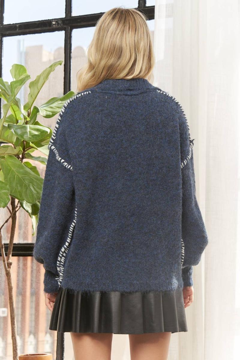 V-Neck Long Sleeve Embellishment Sweater