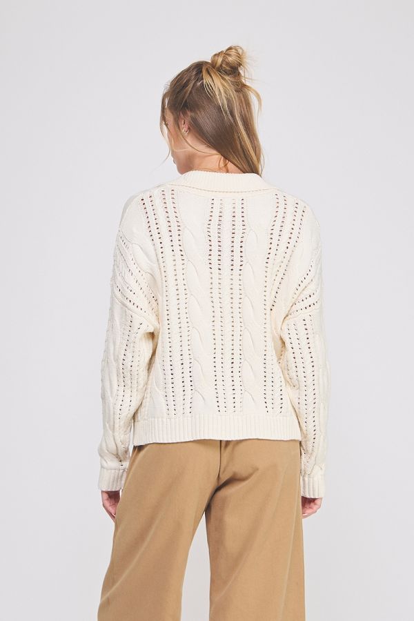 Classic Cable Knit Polo Sweater