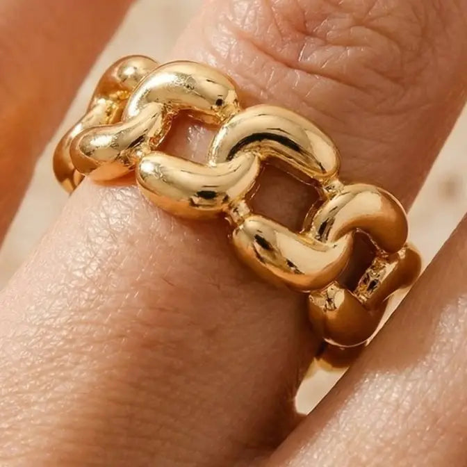 Gold Dipped Solid Chain Link Open Band Ring