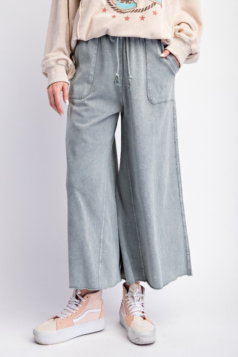 Washed Terry Knit Wide Leg Pants