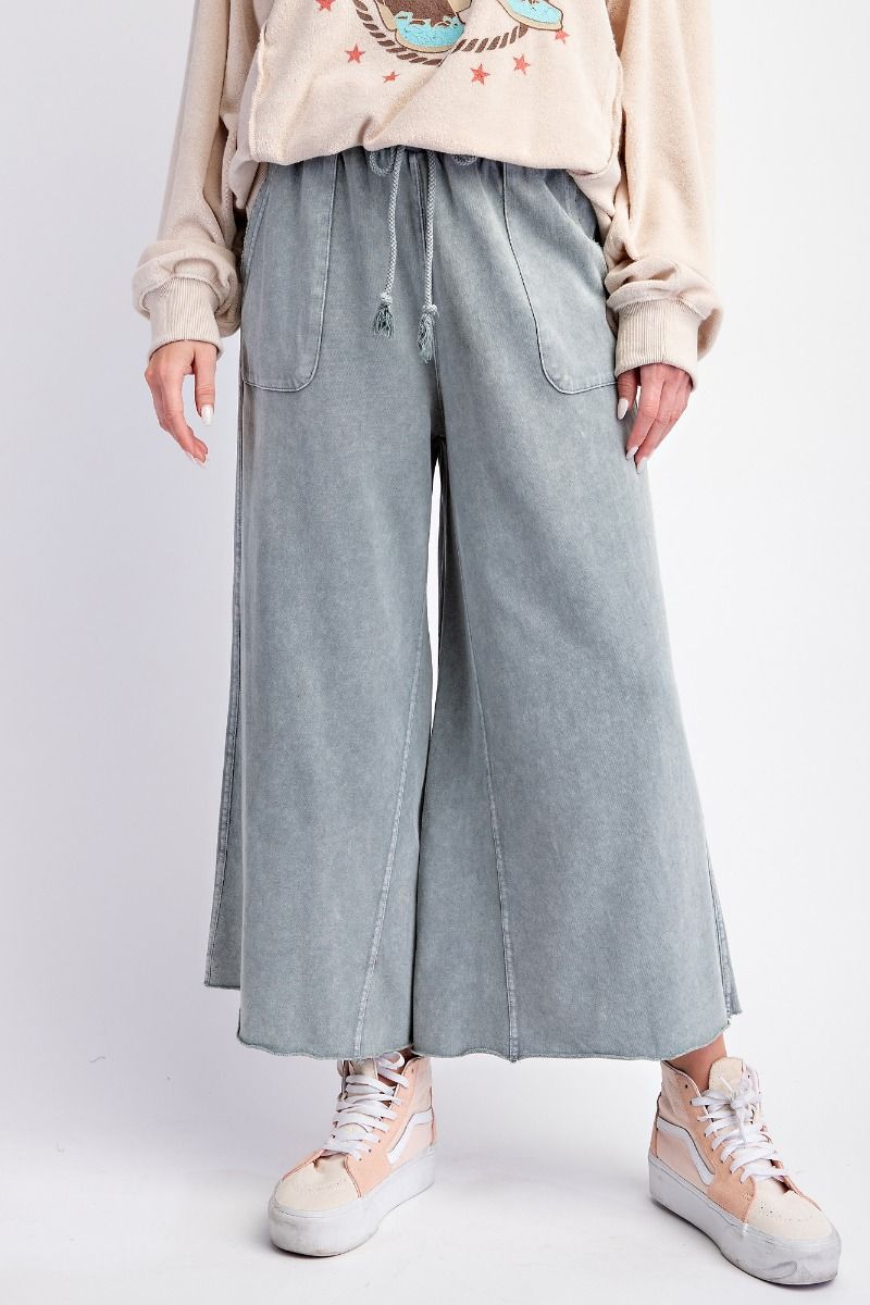 Washed Terry Knit Wide Leg Pants