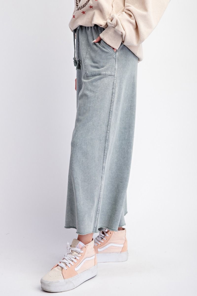 Washed Terry Knit Wide Leg Pants