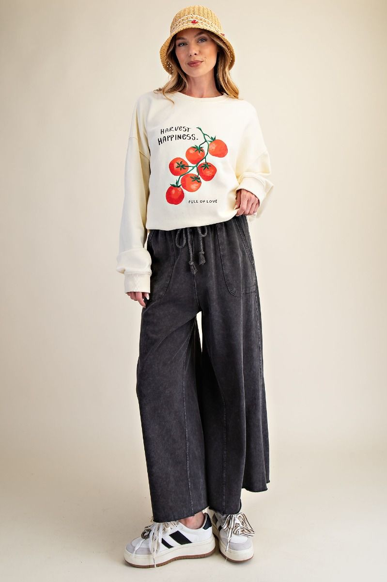 Washed Terry Knit Wide Leg Pants