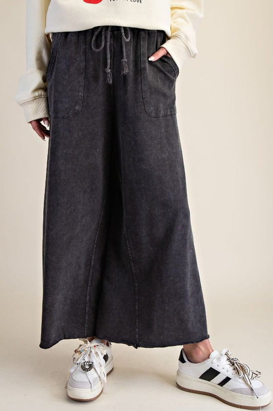 Washed Terry Knit Wide Leg Pants