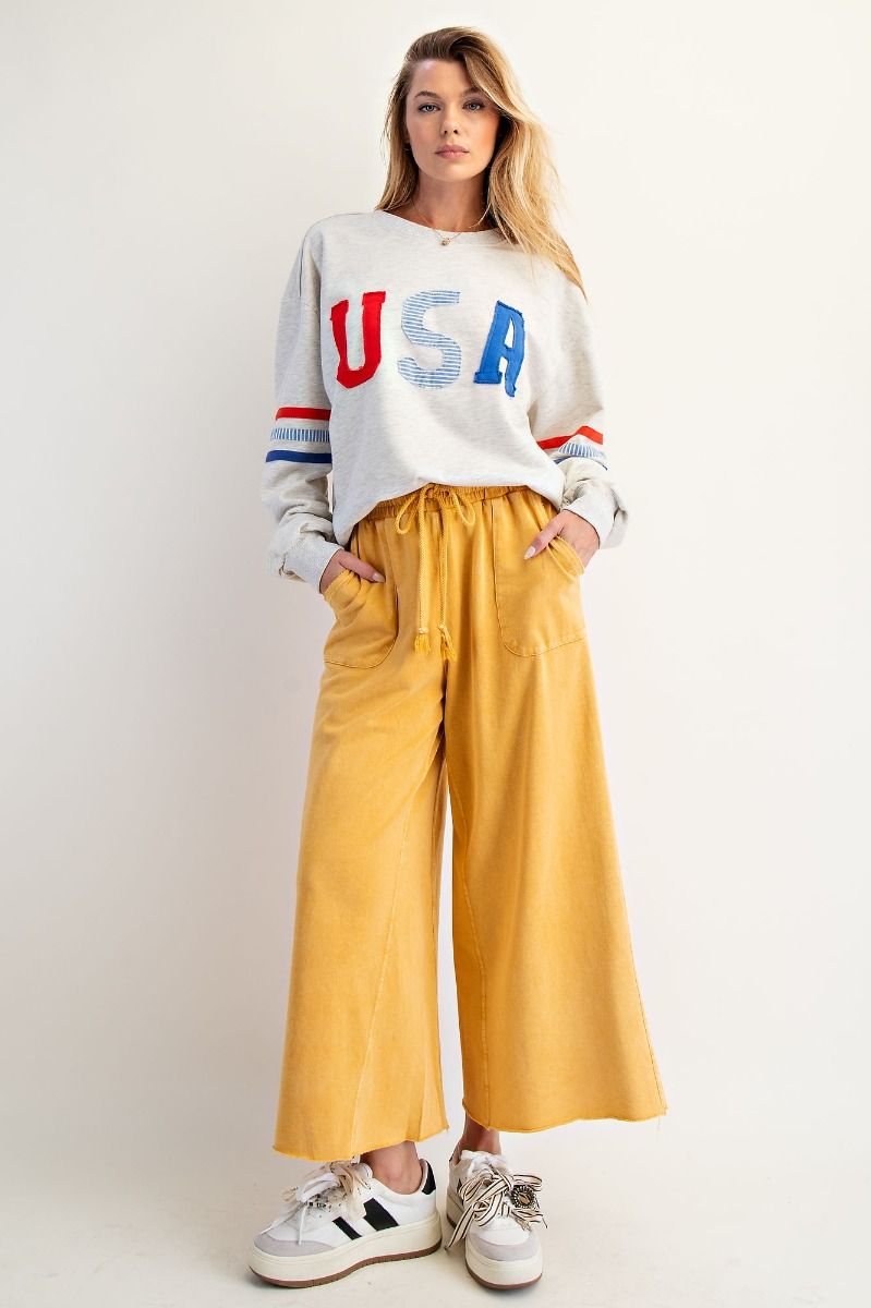 Washed Terry Knit Wide Leg Pants