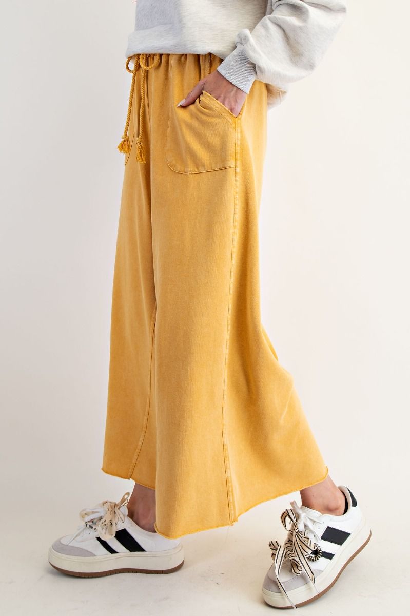 Washed Terry Knit Wide Leg Pants