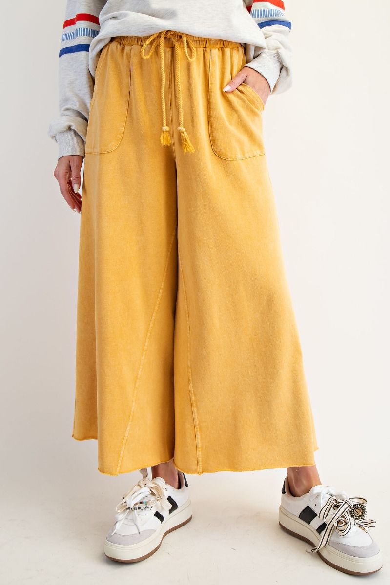 Washed Terry Knit Wide Leg Pants
