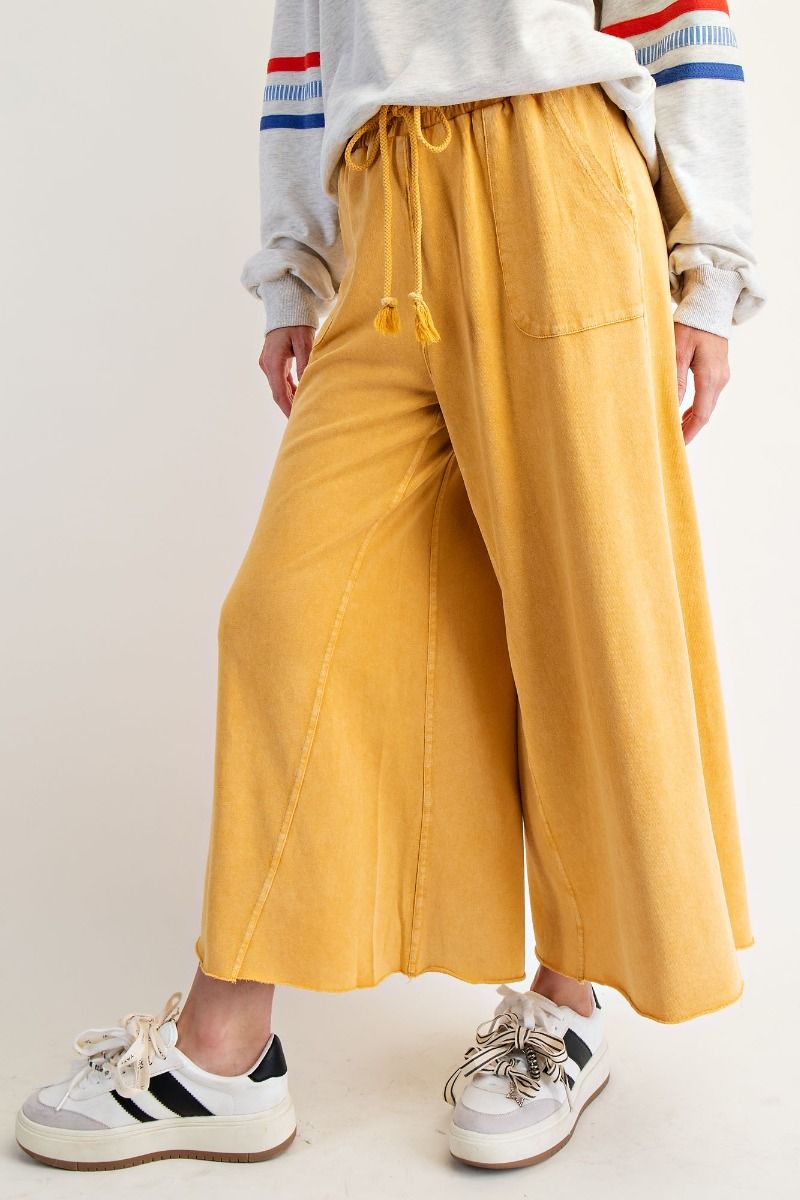 Washed Terry Knit Wide Leg Pants