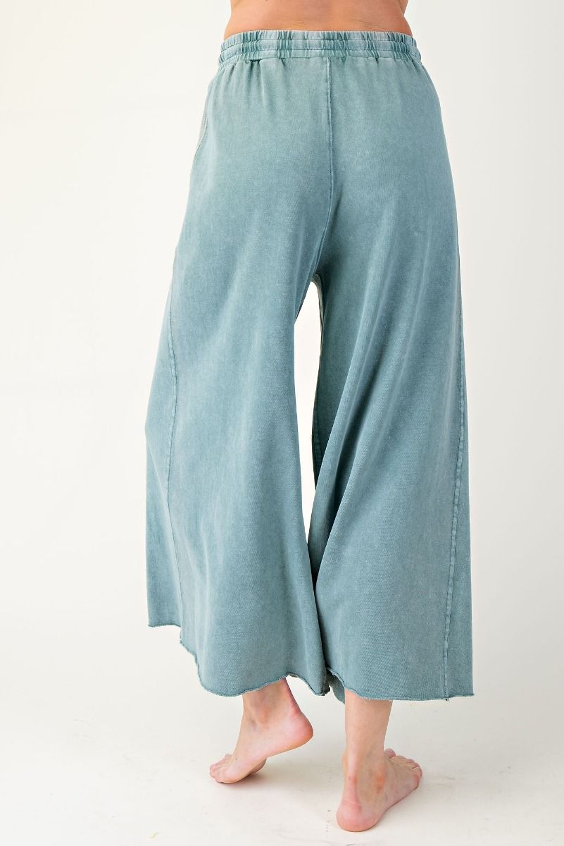 Washed Terry Knit Wide Leg Pants